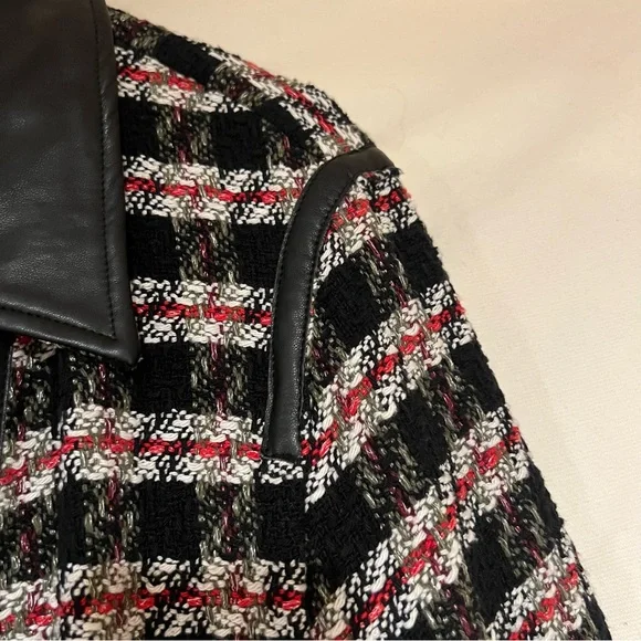 Zara Black/Red Tweed/Textured Moto Jacket - Picture 10 of 12
